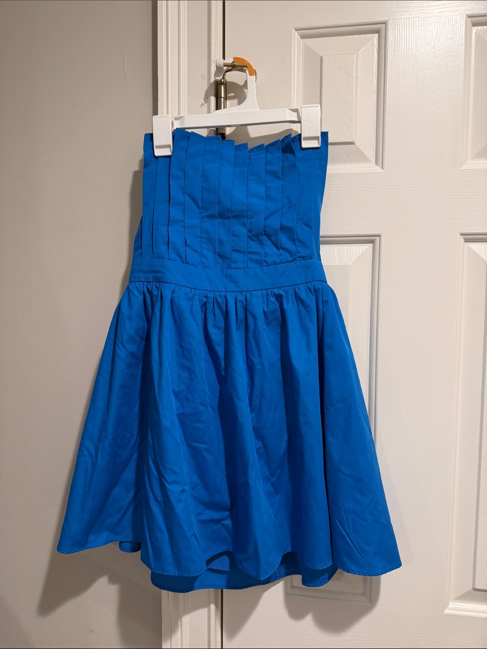 Strapless Royal Blue Pleated Bodice Formal Dress